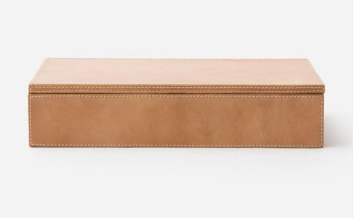 Accent Box Lg Aged Camel Full Grain Leather 13&quot;L x 6.5W x 2.5H