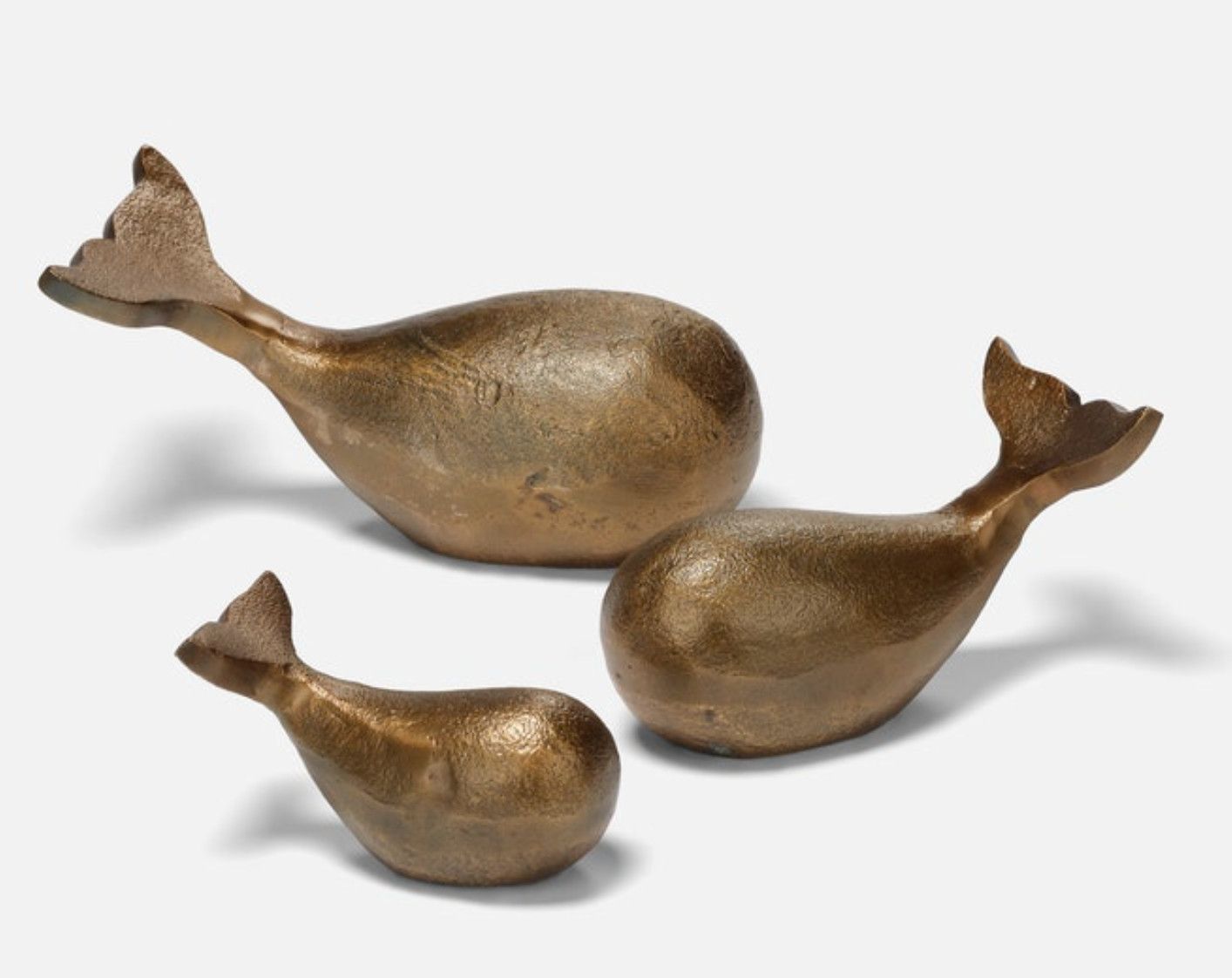 Set/3 Whale Sculptures Brass Antiqued Cast Aluminum (5,7,&amp; 9&quot;L)