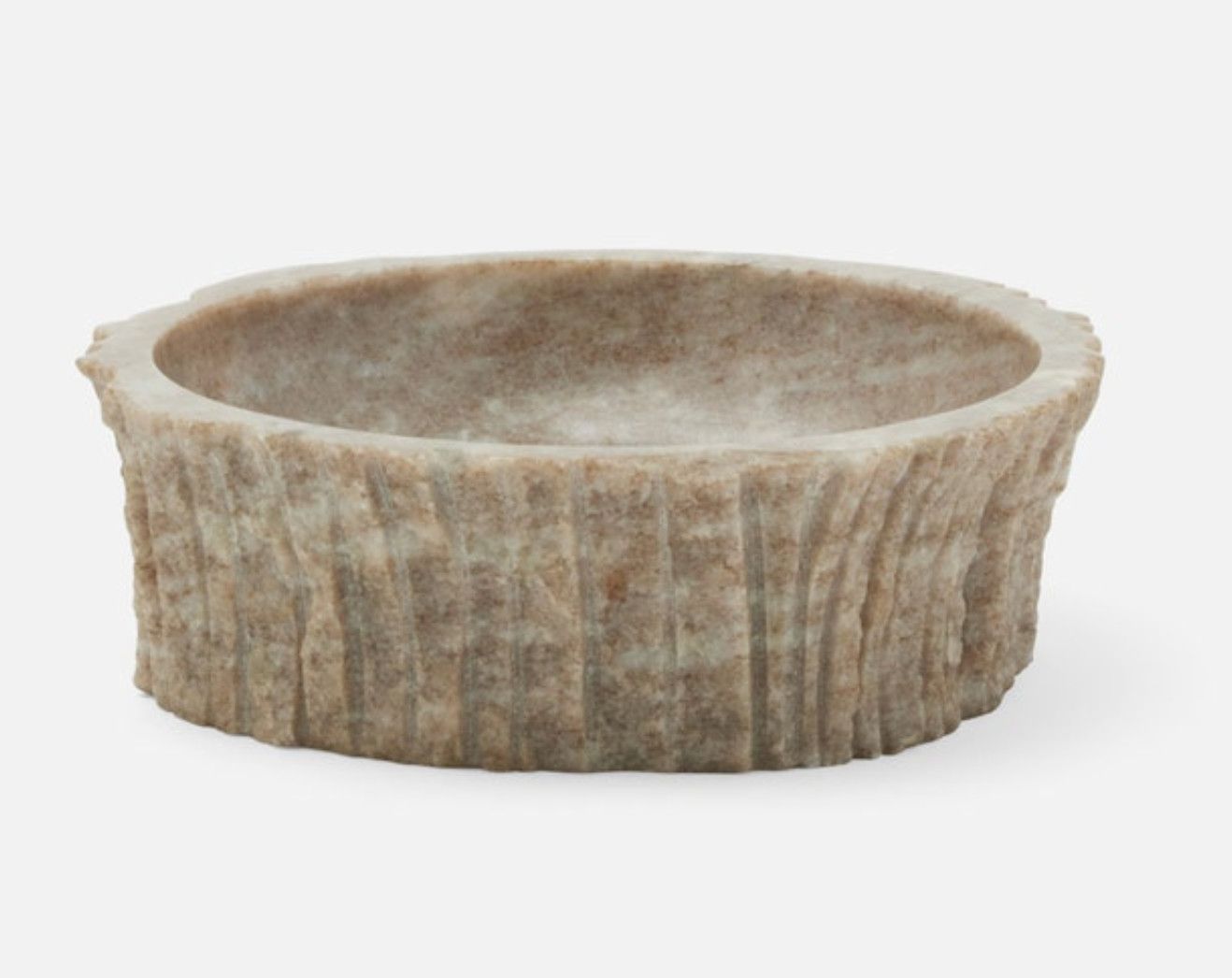 Beige Marble Bowl, Sm Polished Interior Linear Texture Exterior 8&quot;D x 3&quot;H