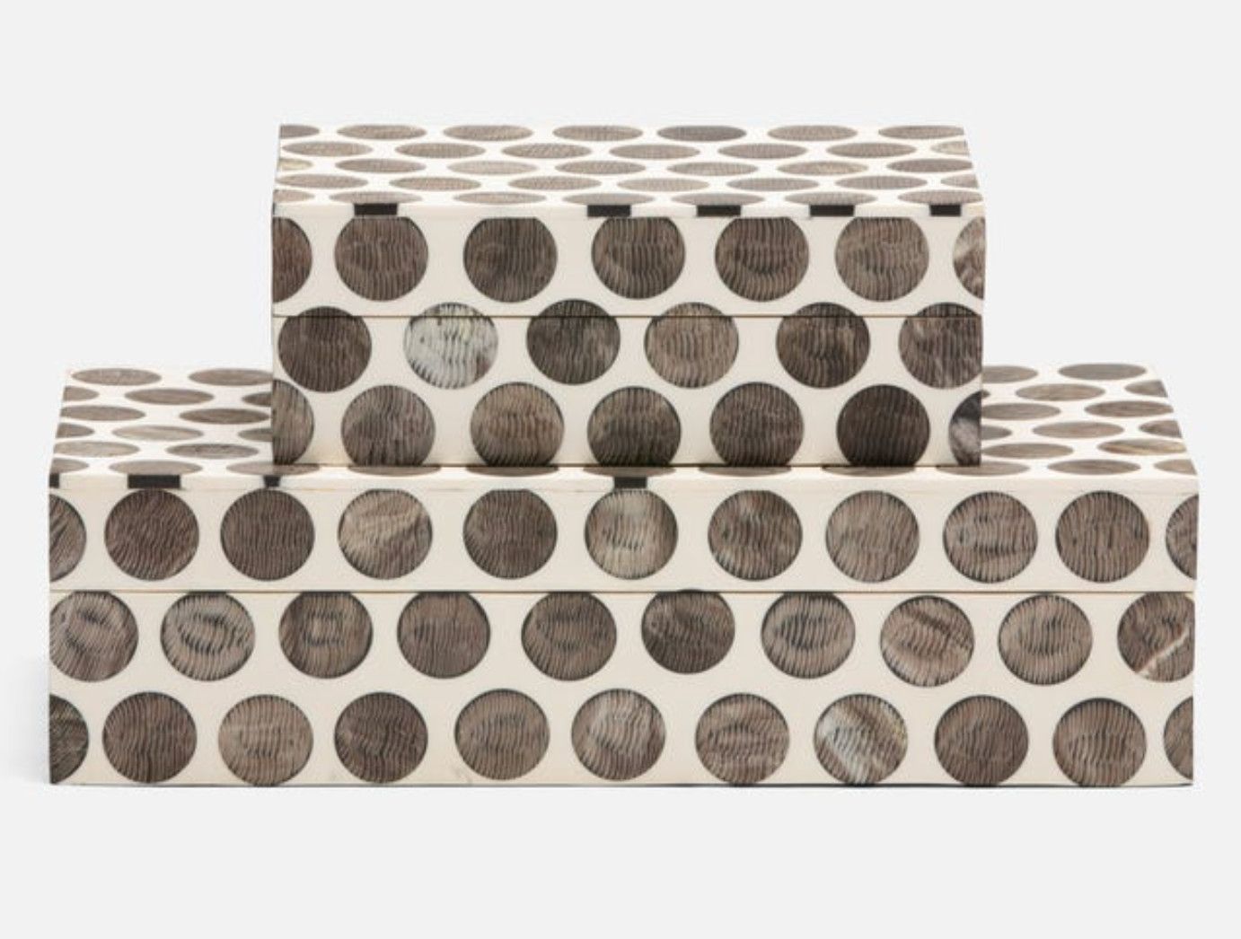 SET/2 Boxes Chiseled circles of horn hand-laid into natural white bone