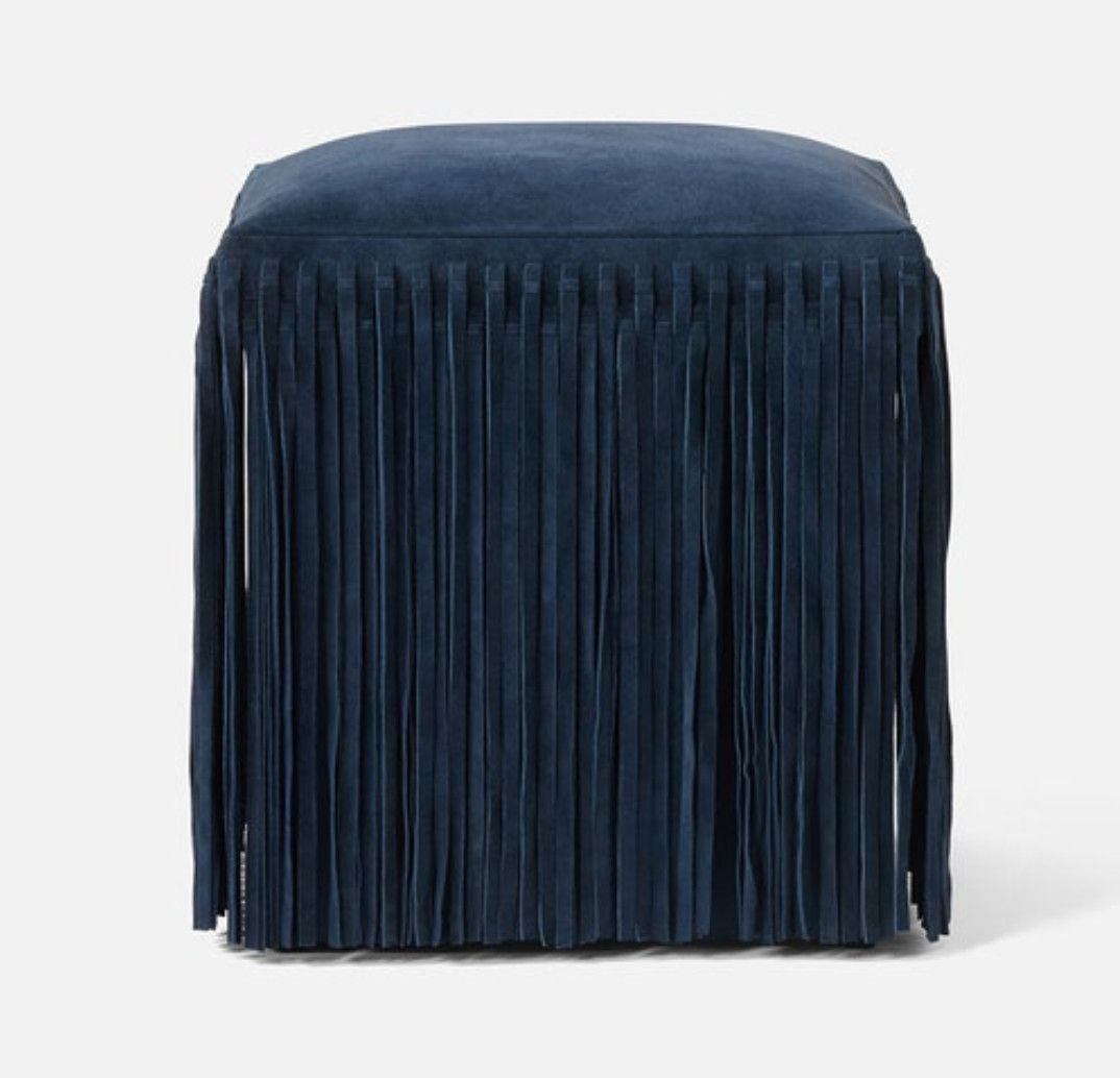 Ottoman Square Suede Fringe Indigo Blue 18&quot; x 18&quot; x 20&quot;H
