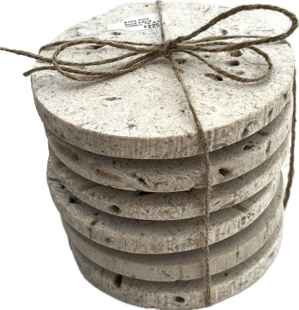 Marble Stone Round Natural Coasters, Set of 6