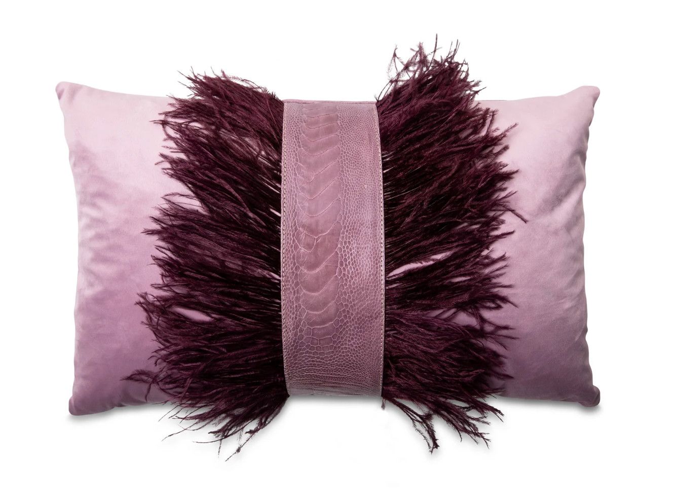 Pillow, 22 x 14, Ostrich Trim,  Orchid Velvet, feather down insert