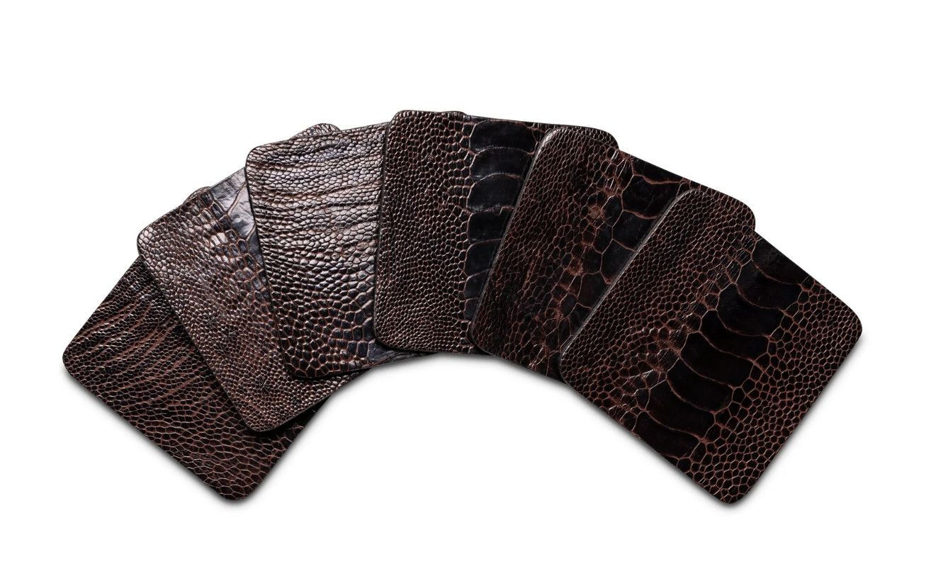 Coasters, Ostrich Shin Brown, set of 6 w/Tie