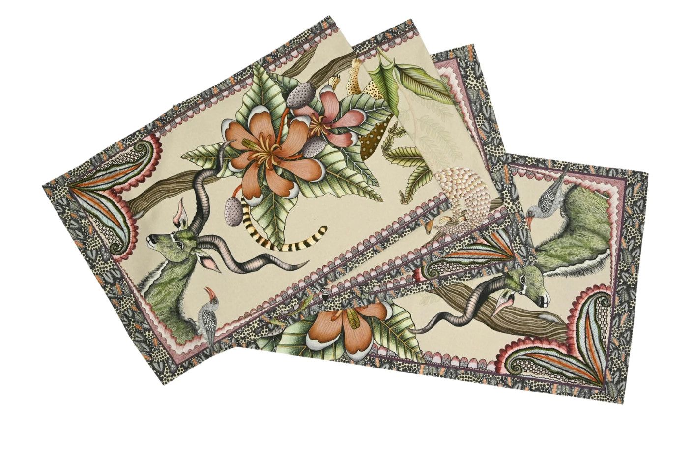 Table Runner, Small 94 x 16, Stone, lush foliage and hidden wildlife, 100% Cotton