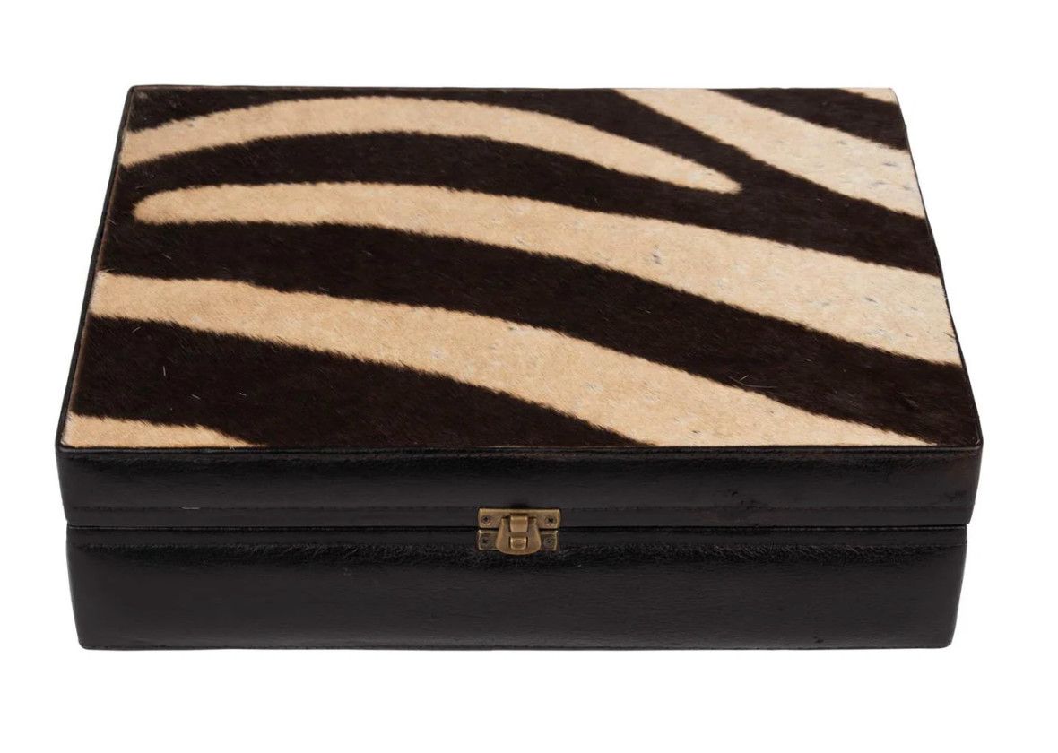 Box, Zebra Hide Leather Trim Medium 10 x 7 x 3