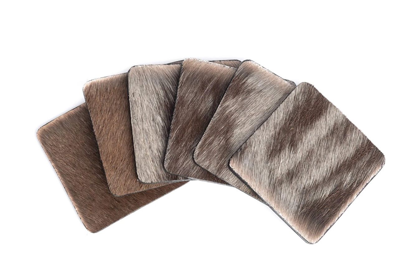 Coasters, Wildebeest Hide, set of 6 w/Tie