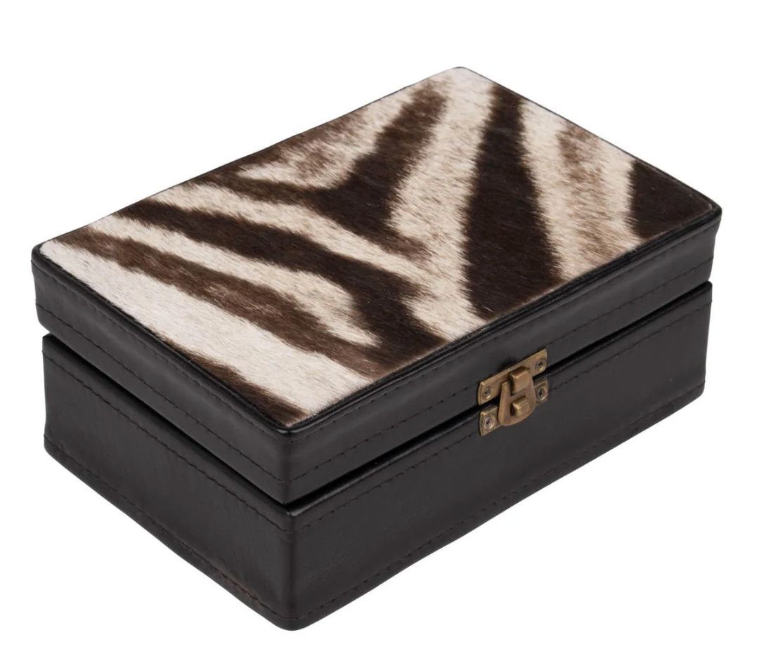 Box, Zebra Hide Leather Trim Small 8 x 5 x 3