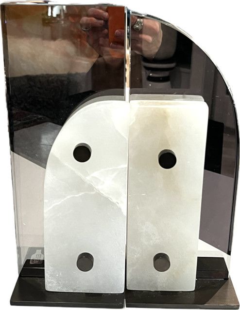 Bookends Modern Rock Crystal W/ Glass Yin and Yang Pair 10&quot;H x 4&quot;W