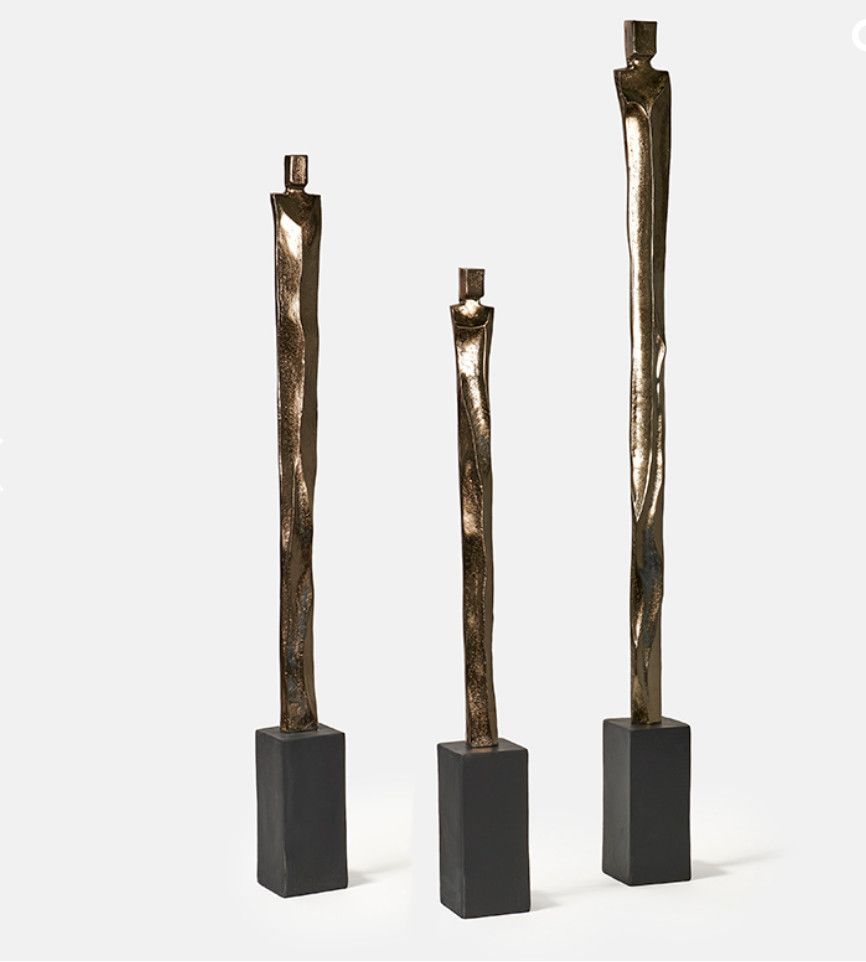 Set/3 Sculpture, Abstract Figures, Aged Brass Over Aluminum 36&quot;-51&quot;H