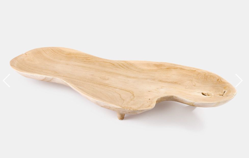 Tray, Whitewashed Teak Organic Shape, Footed 2&quot;H x 23.5W x 8-12&quot;D