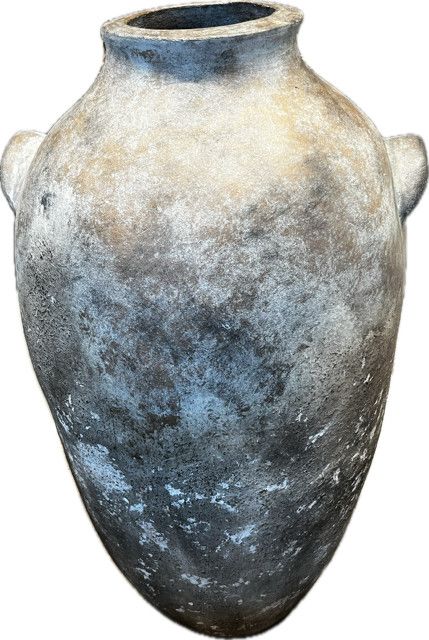 Set of Two Distressed Vases with Handles, Tan