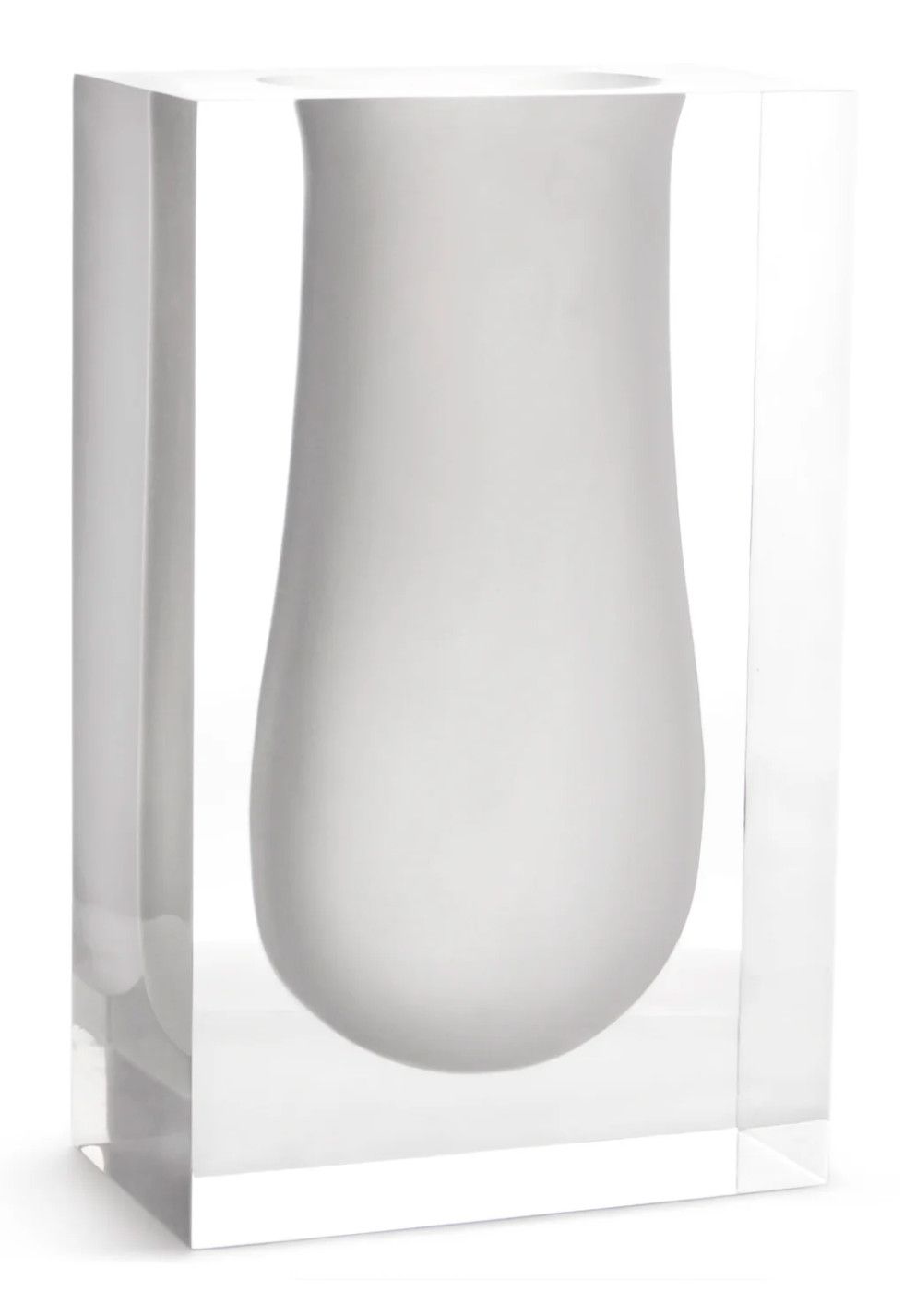 Vase, Acrylic with White Scoop, 8.5&quot; W x 5&quot; D x 13.5&quot; H, Tall