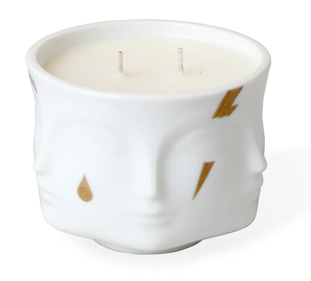 White Porcelain &quot;Face&quot; Candle with Gold, 2-wick Citrus/Floral