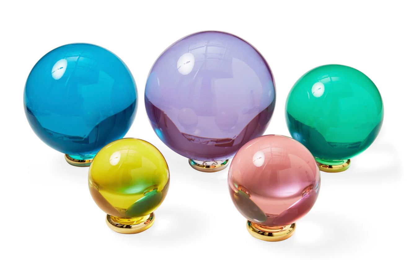Multi-Color Acrylic Orb Set on Polished Brass Stands, Set/5