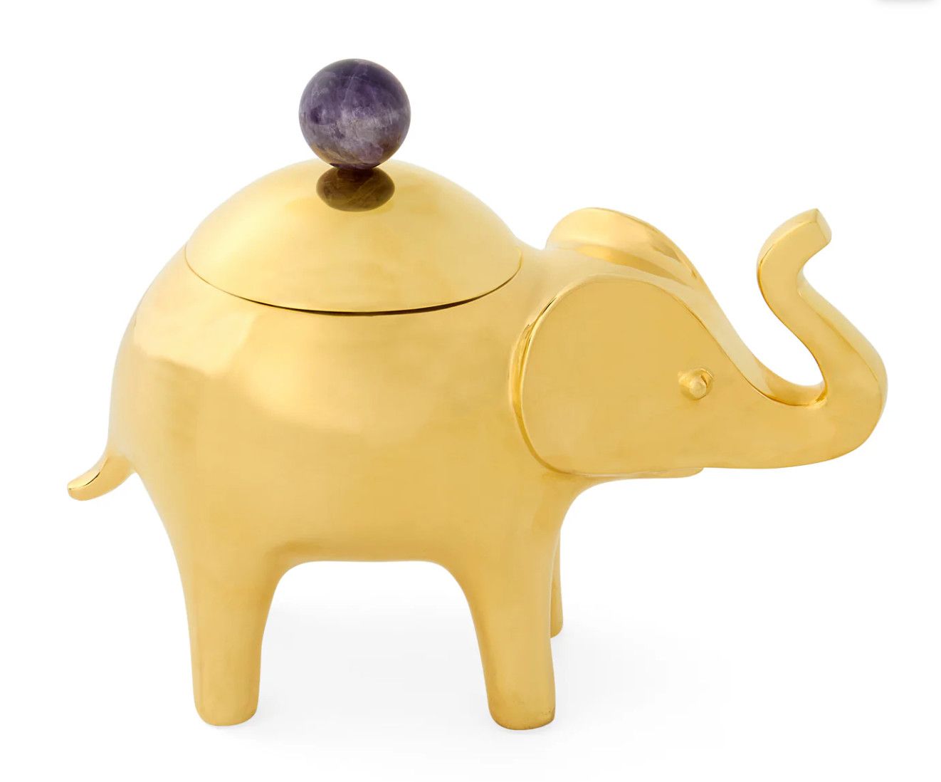 Brass Elephant Box, Amethyst Knob, 9&quot;w x 7.5&quot;h