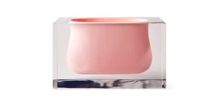Vase, Acrylic Horizontal Cube with Blush Center Scoop, 9.5&quot; w x 5.5&quot; h x 4.5&quot; deep