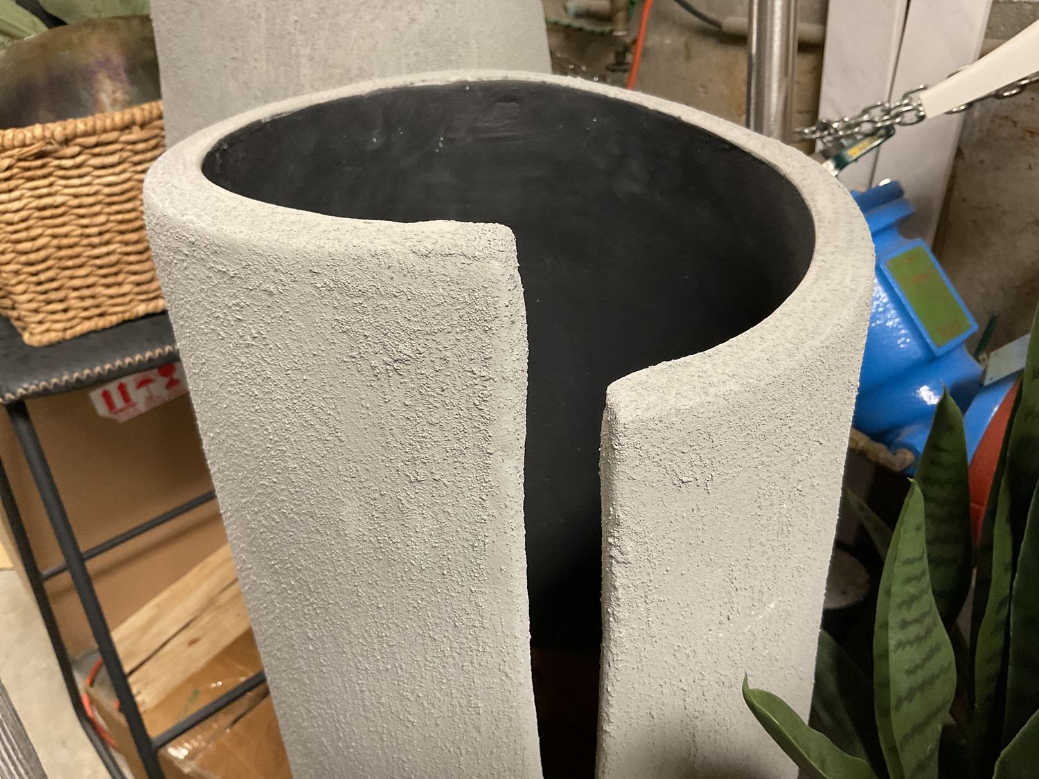 Set of 3 Tall Gray Asymmetric Floor Vases