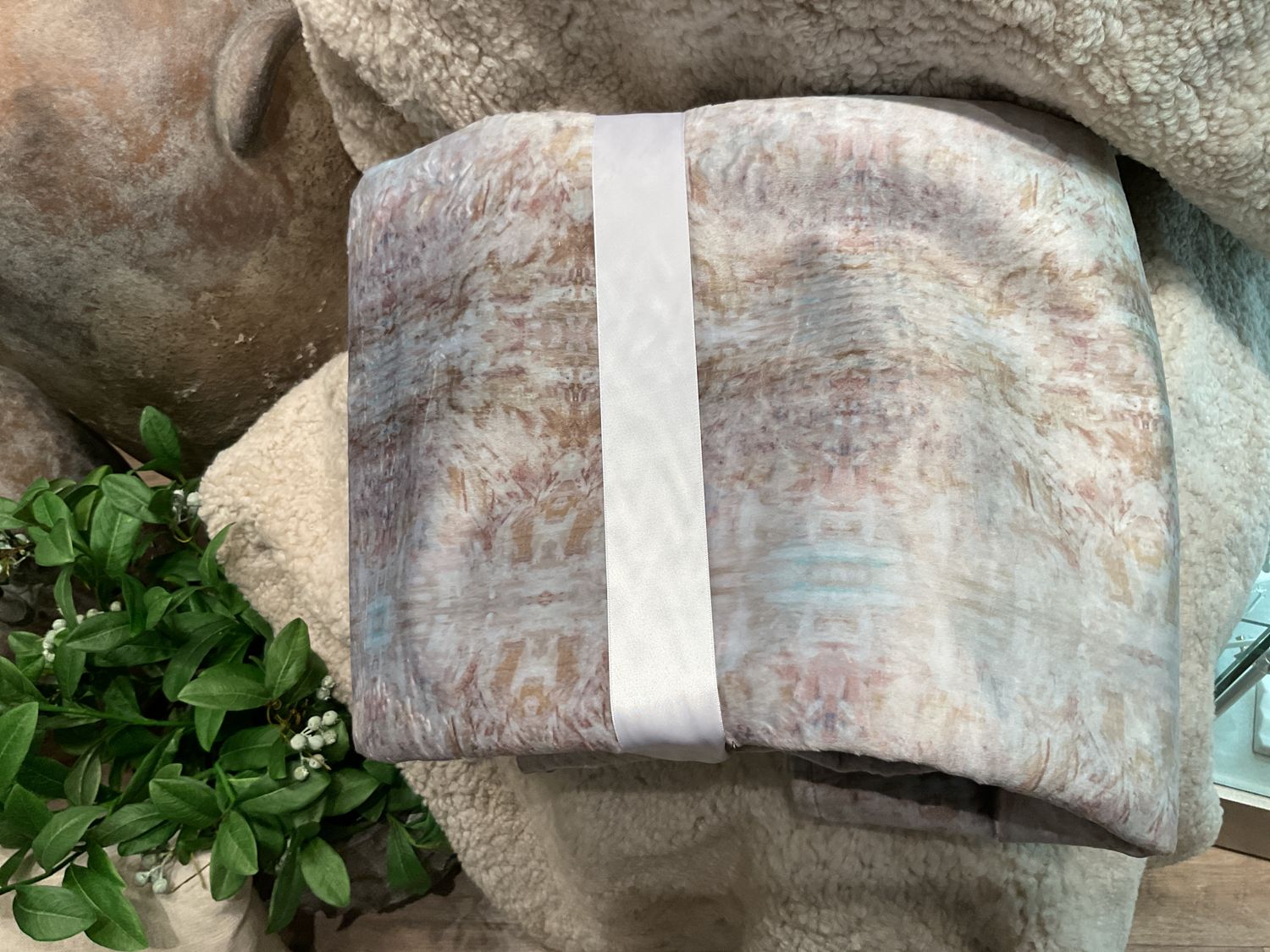 Throw, Luxury Velvet, Lt Gray, Turq. &amp;  Bronze, Made in England, 55” x 75”