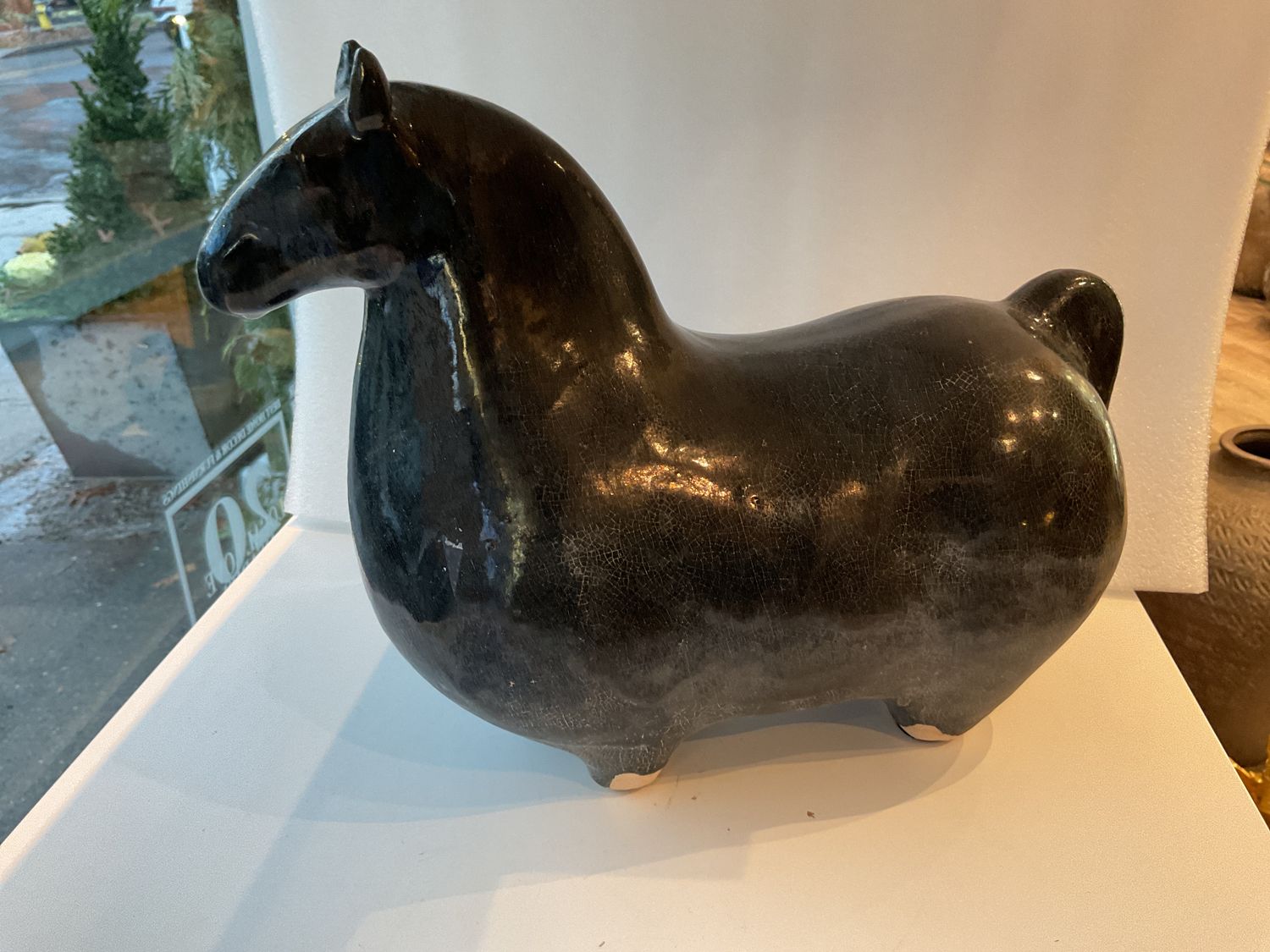 Black Glazed Porcelain Horse, 13&quot; L