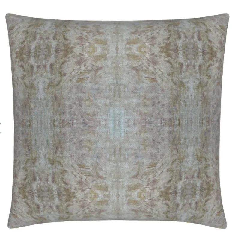 Pillow, Velvet Bronze &amp; Lt Blue 22&quot; sq with Down Insert Made In England