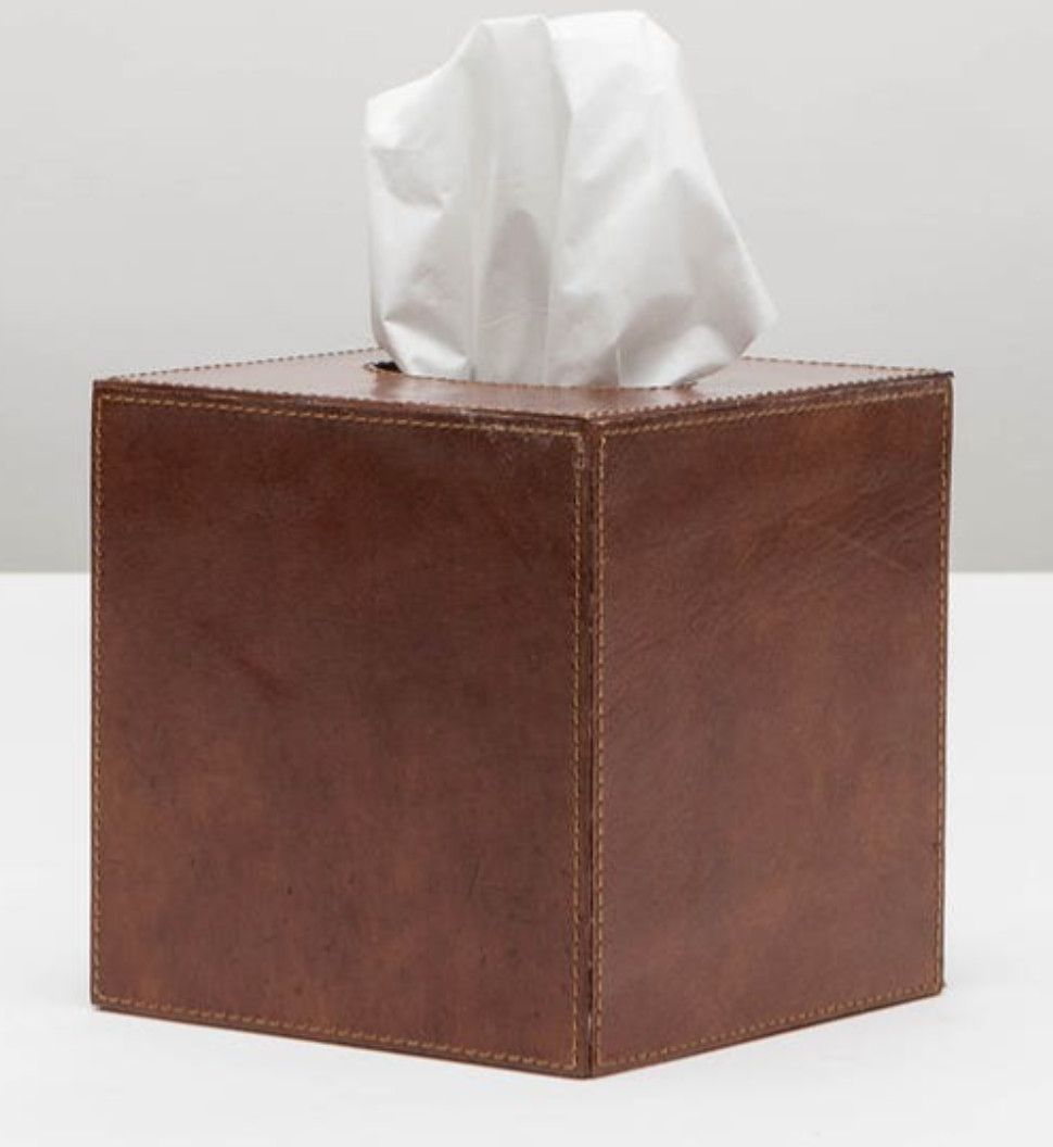 Tissue Box Full Grain Leather, Tobacco Brown