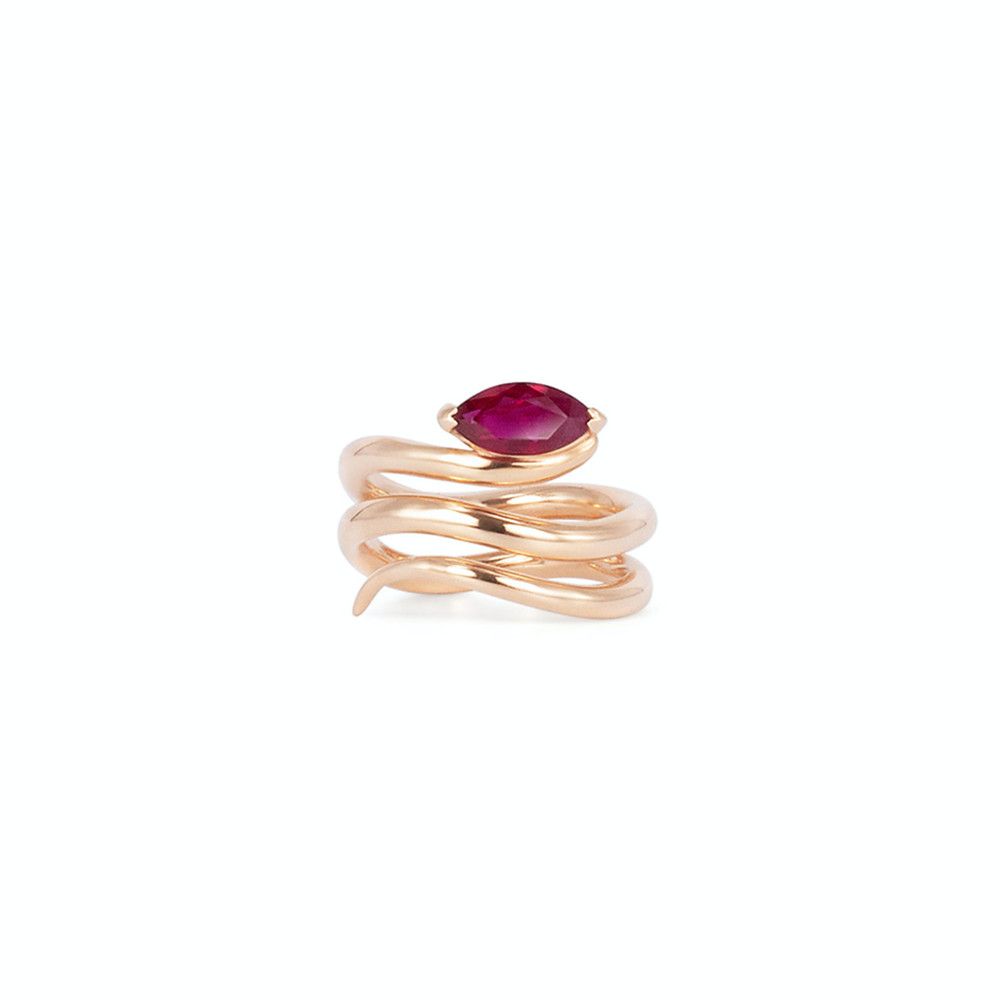 Ring Snake Pinky Ring s3.5 18k RG w/ .73ct Ruby