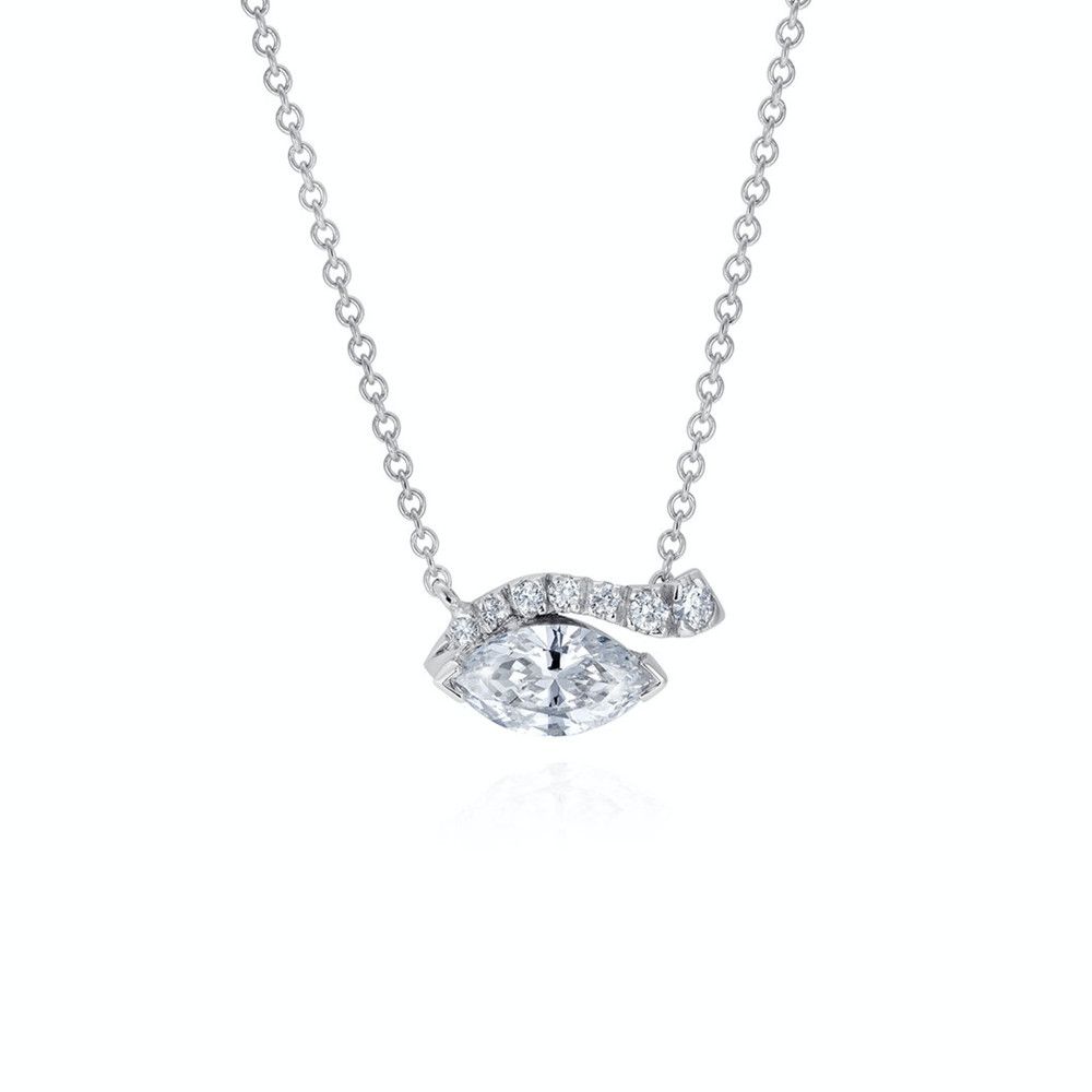 Necklace Marquise Shape Diamond W/ Pave Lash 18k WG .70ct