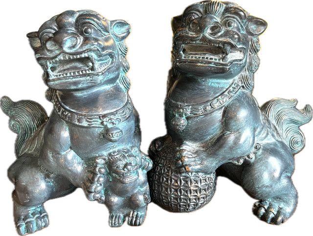 Set/2 Foo Dogs Patinated Bronze 8.25&quot;H x 7.5W