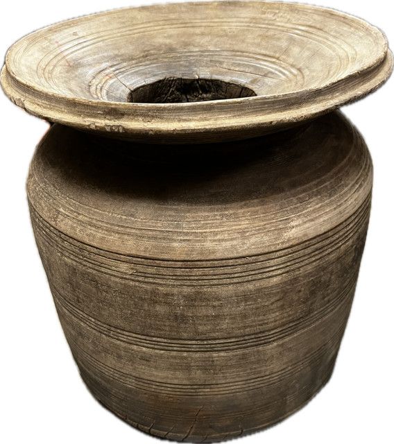 Vintage Wood Oil Pot , Brown, 12&#39;&#39;x12&#39;&#39;x14&#39;&#39;