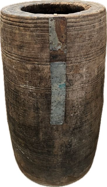 Vintage Tall Wooden Pot w/Original Repair 21.75&quot;H