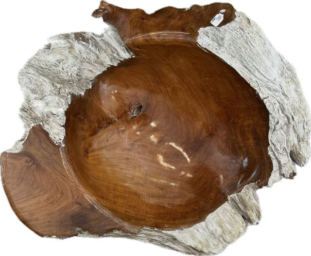 Teak Bowl Polished /Distressed, Indonesia, 20x21x6 Brown