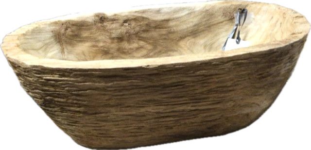 Teak bowl, oval, grooved natural finish