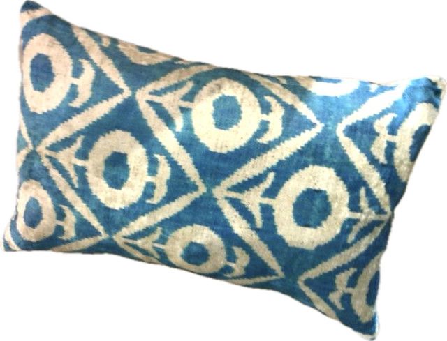 >Blue Turq/Cream Design Printed Vintage Rug Lumbar Pillow 16x24 (2 in stock)
