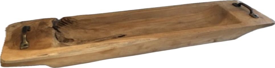 Teak tray with handles, natural finish, large -27.5 x 6.25"