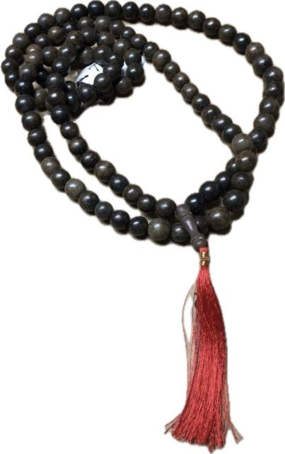 Wood bead strand with red tassel, decorative