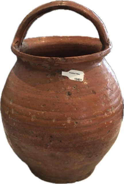 Primitive Pottery Orange With Handle