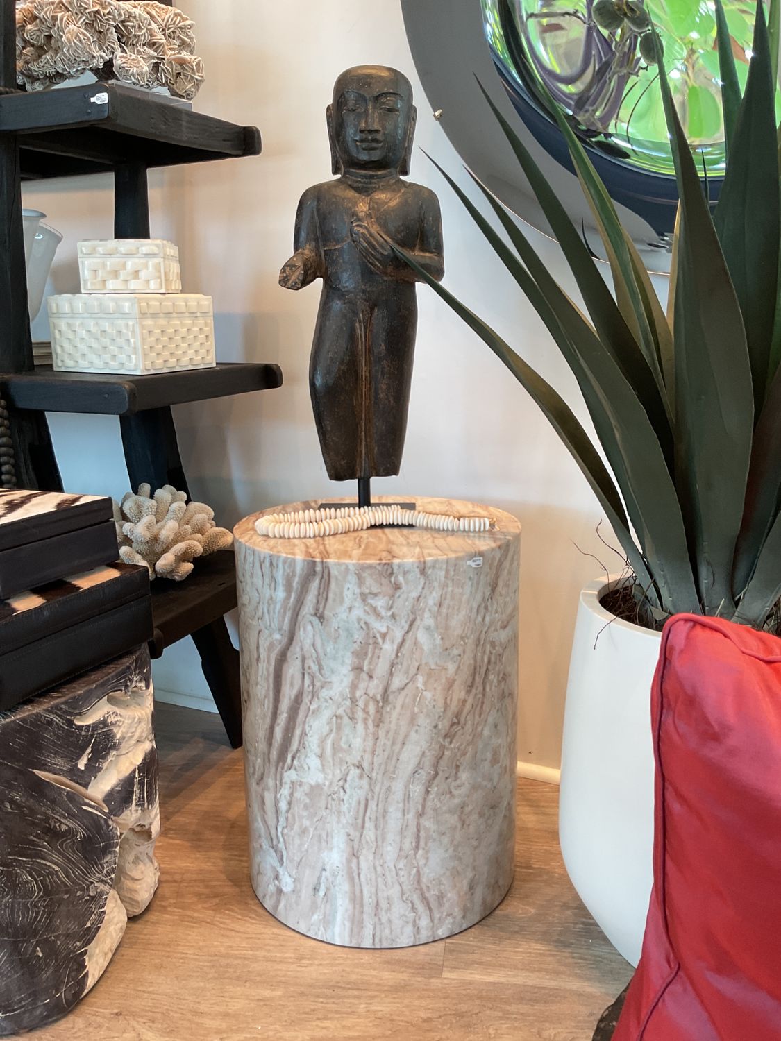 Marble Pedestal Side Table,  21.5" H x 16.25" D