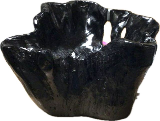 Black Polished Teak Wood Stump Bowl, Thailand