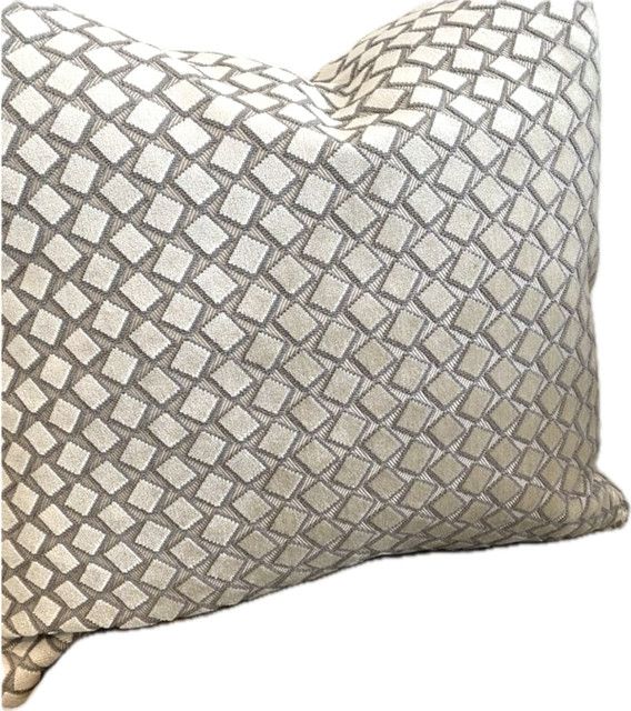 >Pillow Silver and Tan Small Squares Diagonal Grid Pattern One Avail