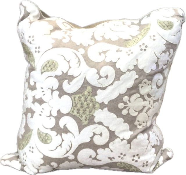 >Pillow Cream Linen Lime Abstract Damask Paisley (2 in stock)