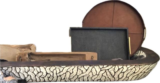 Vintage Hand Painted X-Long Brown / White Trough Indonesia