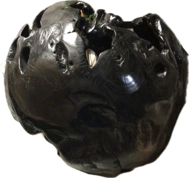 Large Black Polished Teak Ball Sculpture 20", Bali