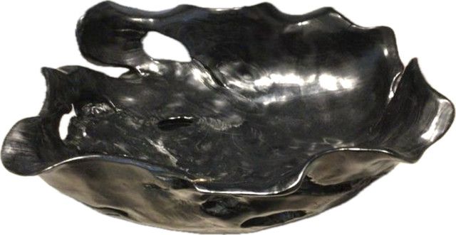 Black Polished Teak Oyster Bowl Wide 21L x 19 W