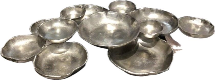 Cluster of 12 Twelve Nickel Silver Round Tray 28 x 16 - Tray
