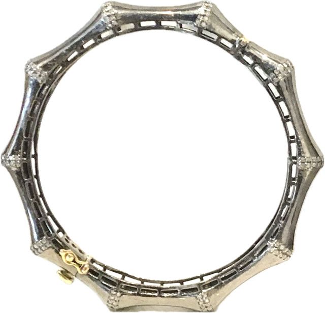 Bangle Bamboo With Diamond Accent 14K &amp; Silver D:5.19