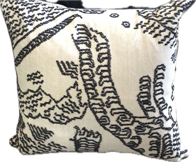 Pillow Linen Velvet With Black Abstract