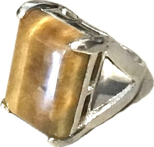 Ring Semi Precious Tigers Eye Large Stone Electroplated