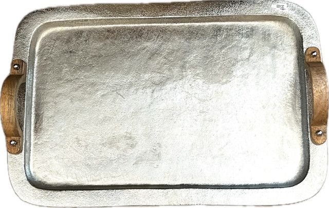 Tray, Barcelona Nickel Aluminum w/Wood Handles 22x14.5