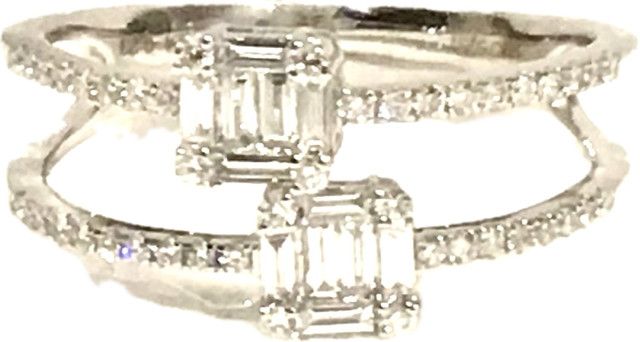 Diamond Ring  .47C Size 8, 2-Tier Baguette Accent 18K WG